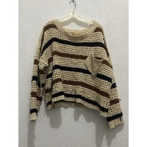 POL Anthropologie Sweater L Brown Chunky Crop Boho Knit Sleeve Oversized (p175)